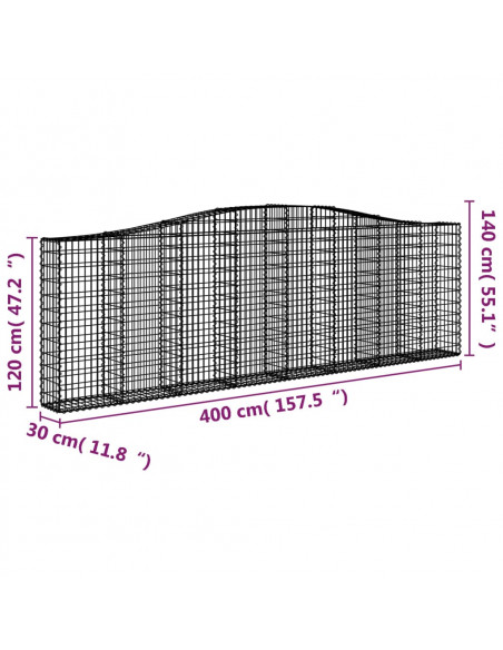 Cesti Gabbioni ad Arco 20 pz 400x30x120/140 cm Ferro Zincato