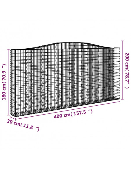 Cesti Gabbioni ad Arco 3 pz 400x30x180/200 cm Ferro Zincato