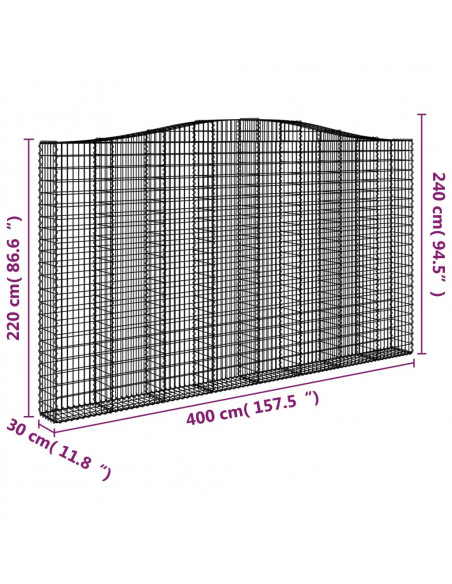 Cesti Gabbioni ad Arco 3 pz 400x30x220/240 cm Ferro Zincato
