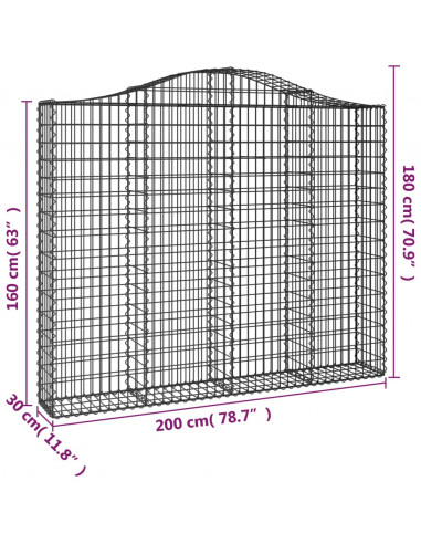 Cesti Gabbioni ad Arco 4 pz 200x30x160/180 cm Ferro Zincato