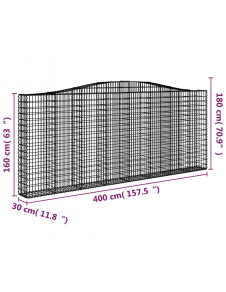 Cesti Gabbioni ad Arco 5 pz 400x30x160/180 cm Ferro Zincato