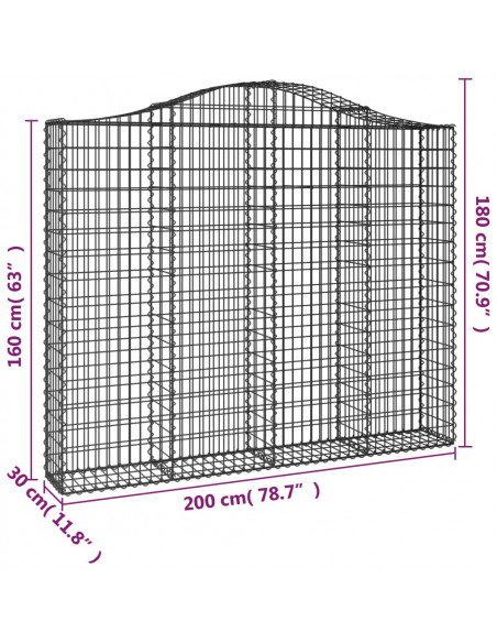 Cesti Gabbioni ad Arco 7 pz 200x30x160/180 cm Ferro Zincato