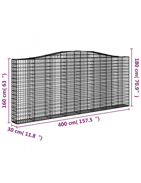 Cesti Gabbioni ad Arco 7 pz 400x30x160/180 cm Ferro Zincato