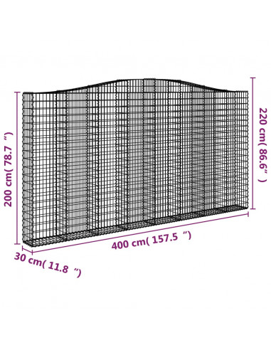 Cesto Gabbione ad Arco 400x30x200/220 cm Ferro Zincato