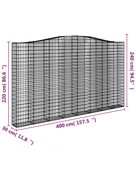 Cesto Gabbione ad Arco 400x30x220/240 cm Ferro Zincato