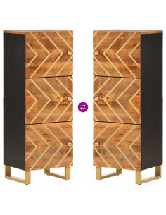 Credenza Marrone e Nera 40x33,5x110 cm Legno Massello di Mango