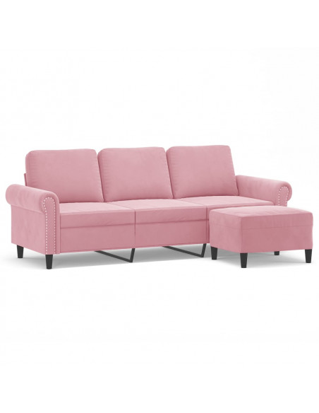 Divano a 3 Posti con Poggiapiedi rosa 180 cm in Velluto