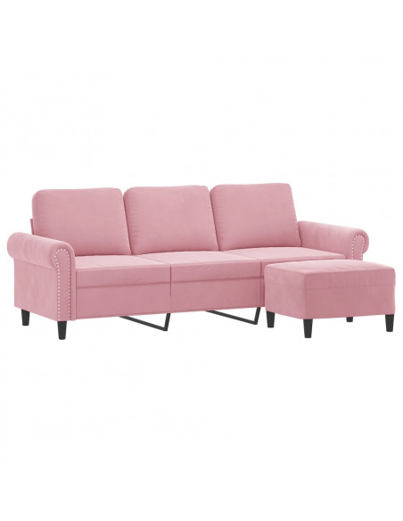 Divano a 3 Posti con Poggiapiedi rosa 180 cm in Velluto