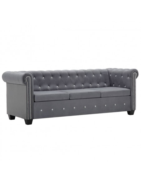 Divano Chesterfield a 3 Posti in Velluto 199x75x72 cm Grigio