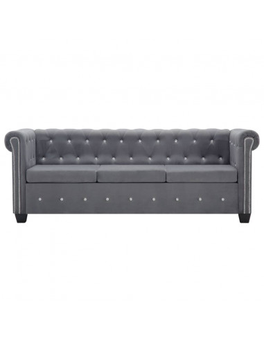 Divano Chesterfield a 3 Posti in Velluto 199x75x72 cm Grigio