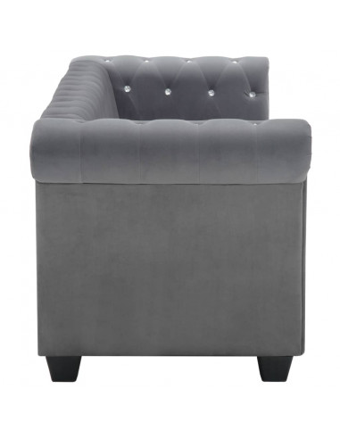 Divano Chesterfield a 3 Posti in Velluto 199x75x72 cm Grigio
