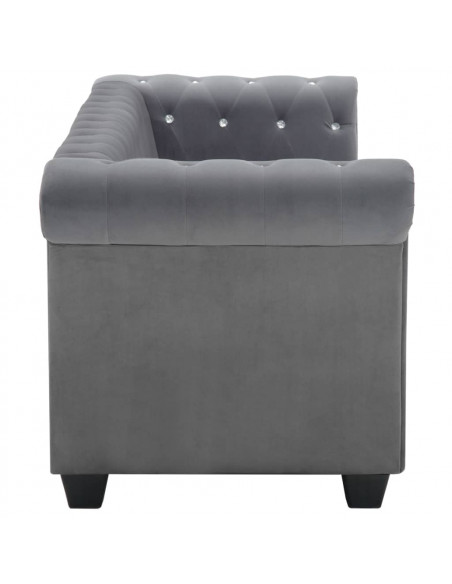 Divano Chesterfield a 3 Posti in Velluto 199x75x72 cm Grigio