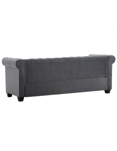 Divano Chesterfield a 3 Posti in Velluto 199x75x72 cm Grigio