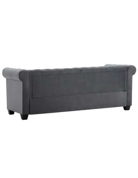 Divano Chesterfield a 3 Posti in Velluto 199x75x72 cm Grigio