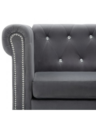 Divano Chesterfield a 3 Posti in Velluto 199x75x72 cm Grigio