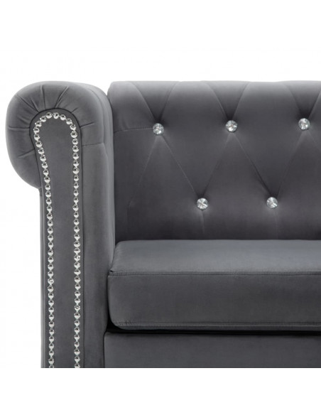Divano Chesterfield a 3 Posti in Velluto 199x75x72 cm Grigio