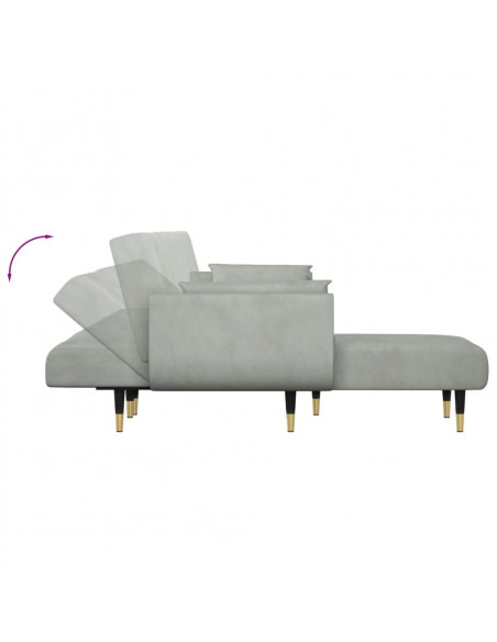 Divano Letto a L Grigio Chiaro 275x140x70 cm in Velluto
