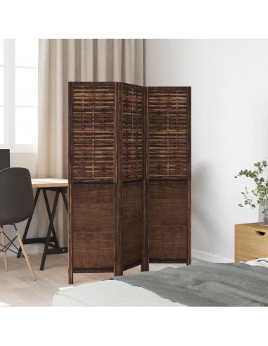 Divisorio Ambienti 3 Pannelli Marrone Scuro Massello Paulownia