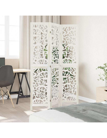 Divisorio Ambienti 3Pannelli Bianco Legno Massello di Paulownia
