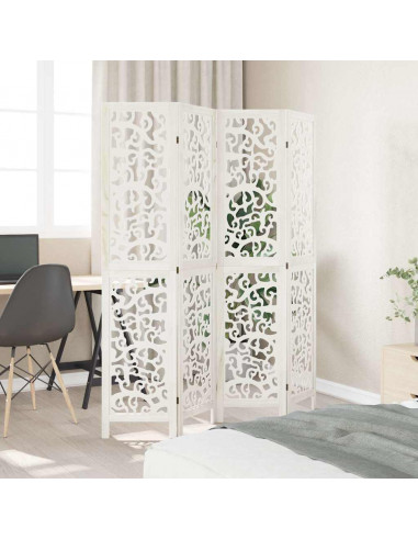 Divisorio Ambienti 4Pannelli Bianco Legno Massello di Paulownia