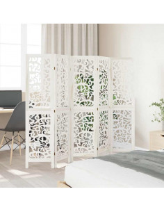 Divisorio Ambienti 5Pannelli Bianco Legno Massello di Paulownia 2