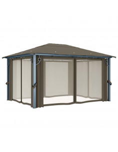 Gazebo con Tende e Luci LED 400x300 cm Grigio Talpa Alluminio