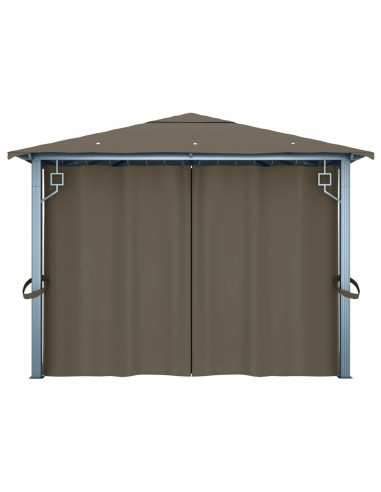 Gazebo con Tende e Luci LED 400x300 cm Grigio Talpa Alluminio