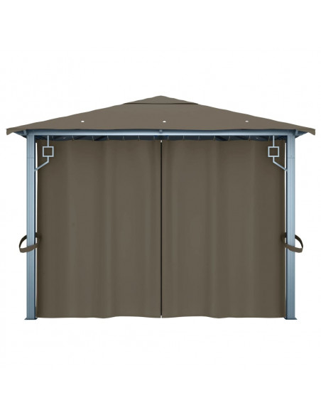 Gazebo con Tende e Luci LED 400x300 cm Grigio Talpa Alluminio