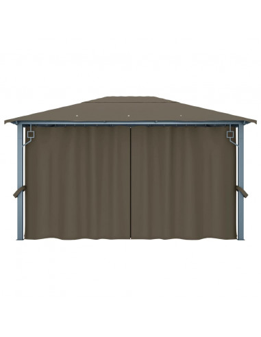 Gazebo con Tende e Luci LED 400x300 cm Grigio Talpa Alluminio