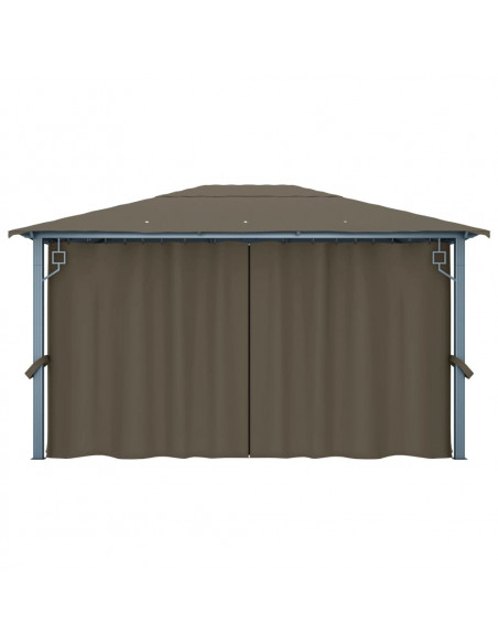 Gazebo con Tende e Luci LED 400x300 cm Grigio Talpa Alluminio