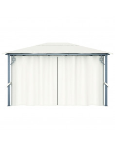 Gazebo con Tende Stringa di Luci LED 400x300 cm Crema Alluminio 2