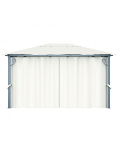 Gazebo con Tende Stringa di Luci LED 400x300 cm Crema Alluminio