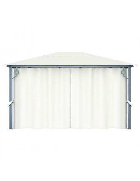 Gazebo con Tende Stringa di Luci LED 400x300 cm Crema Alluminio