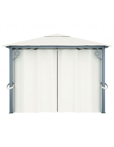 Gazebo con Tende Stringa di Luci LED 400x300 cm Crema Alluminio