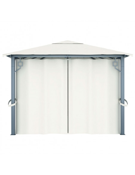 Gazebo con Tende Stringa di Luci LED 400x300 cm Crema Alluminio