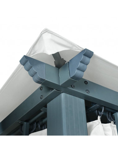 Gazebo con Tende Stringa di Luci LED 400x300 cm Crema Alluminio