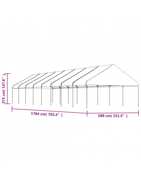 Gazebo con Tetto Bianco 17,84x5,88x3,75 m in Polietilene
