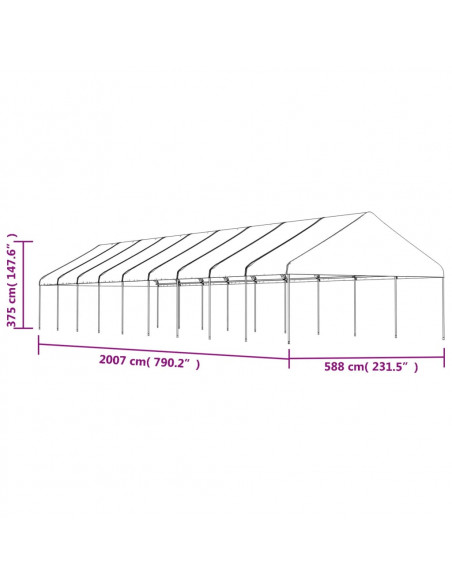 Gazebo con Tetto Bianco 20,07x5,88x3,75 m in Polietilene