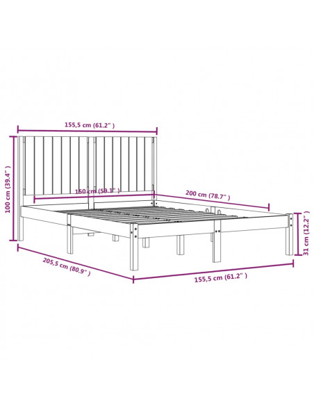Giroletto Grigio in Legno Massello 150x200 cm King Size