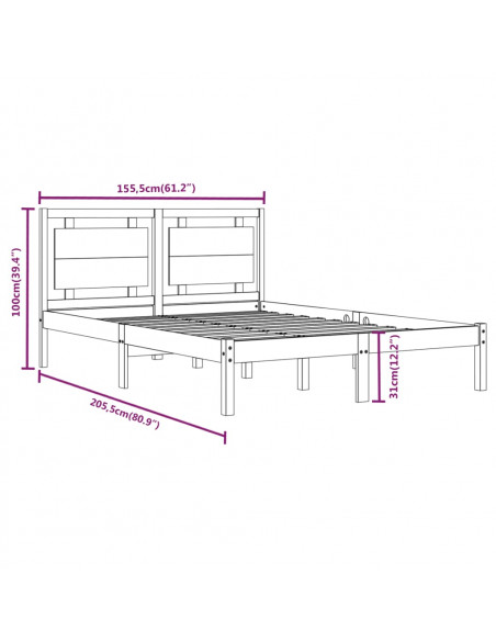 Giroletto Grigio in Legno Massello 150x200 cm King Size