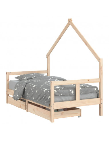 Giroletto per Bambini con Cassetti 80x160cm Legno Massello Pino