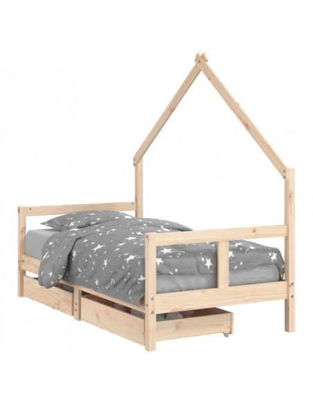 Giroletto per Bambini con Cassetti 80x160cm Legno Massello Pino