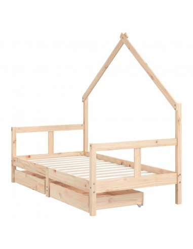 Giroletto per Bambini con Cassetti 80x160cm Legno Massello Pino