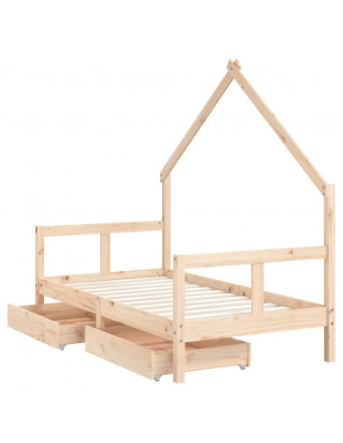 Giroletto per Bambini con Cassetti 80x160cm Legno Massello Pino