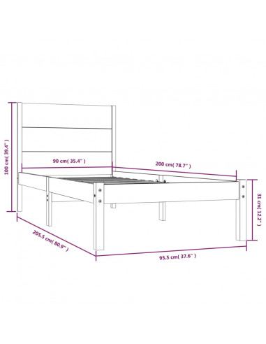 Giroletto senza Materasso 90x200 cm in Legno Massello di Pino