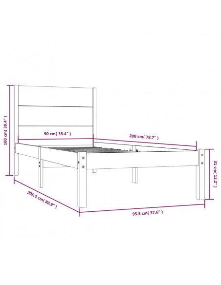 Giroletto senza Materasso 90x200 cm in Legno Massello di Pino