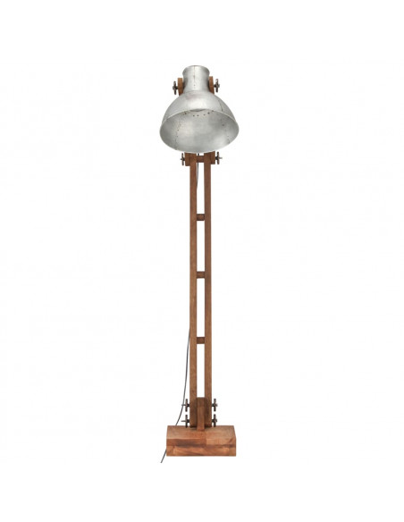 Lampada da Pavimento Argento in Legno Massello di Mango E27