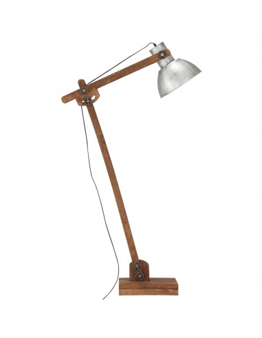 Lampada da Pavimento Argento in Legno Massello di Mango E27