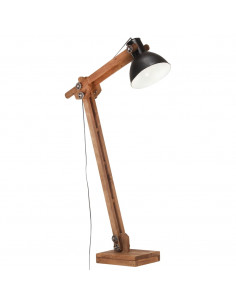 Lampada da Pavimento Nera in Legno Massello di Mango E27 2