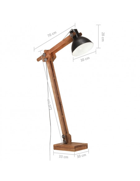 Lampada da Pavimento Nera in Legno Massello di Mango E27